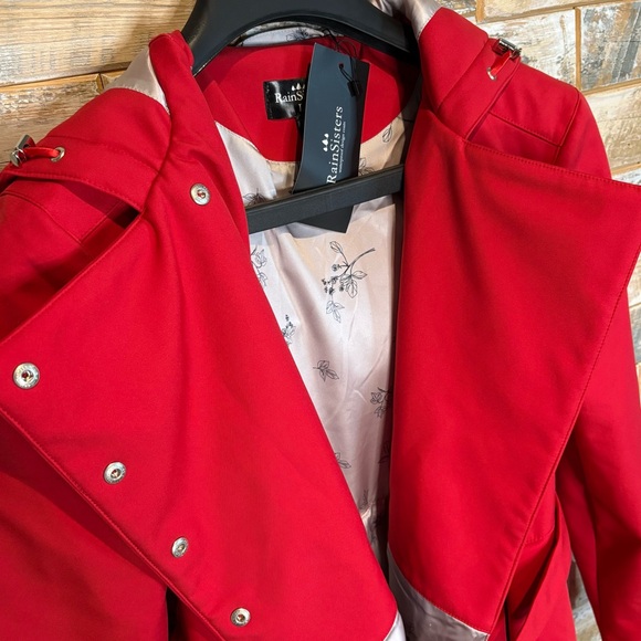Rain Sisters Elegant Red Trench Coat for Women. NWT. Size L petite.  Gorgeous! - Picture 5 of 16